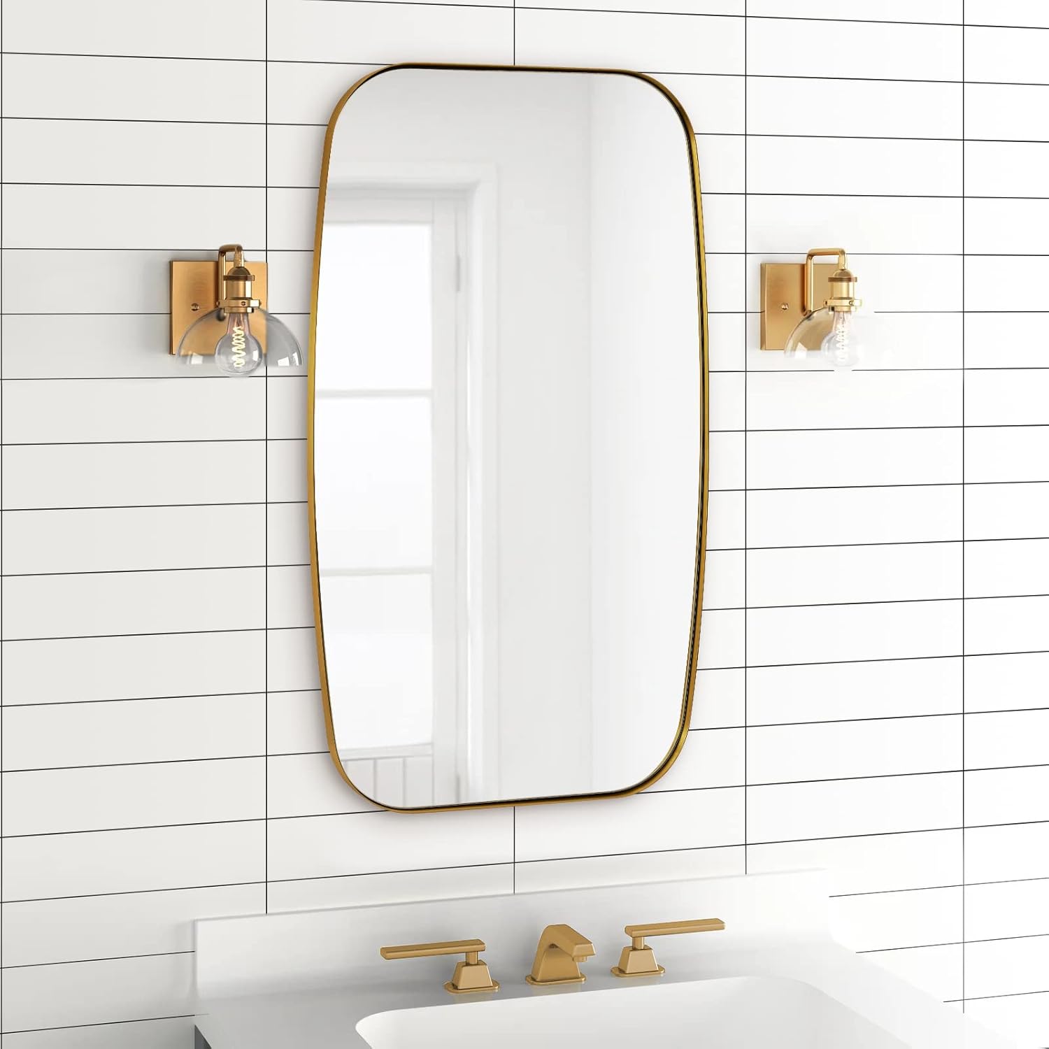 Modern Oblong Bathroom Mirror Long Oval Mirror with Stainless Steel Frame