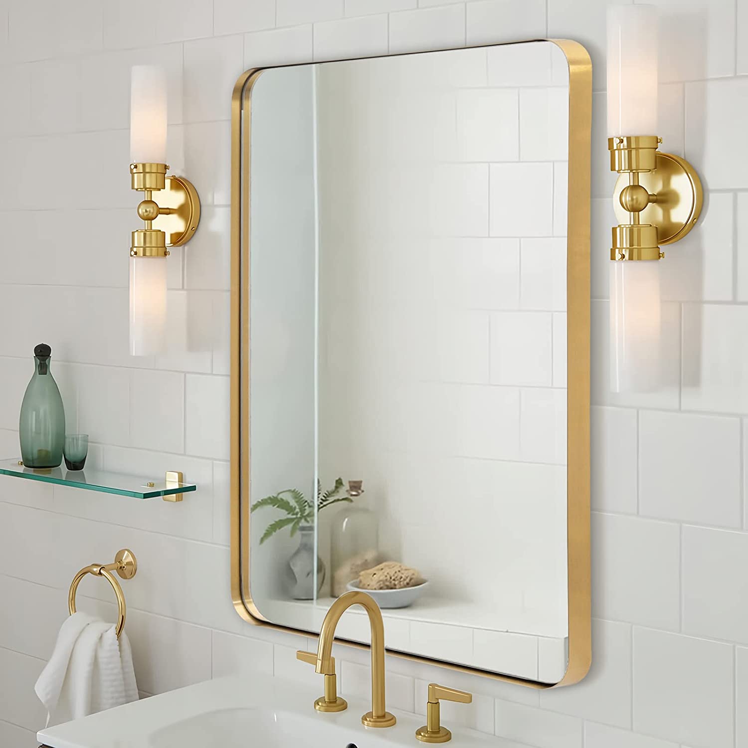 Luxury Brushed Gold Rectangle Bathroom/ Vanity Mirrors with Stainless Steel Frame
