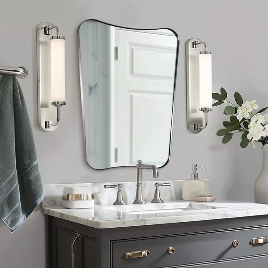 Concave Top Scalloped Asymmetrical Mirror |Stainless Steel Frame