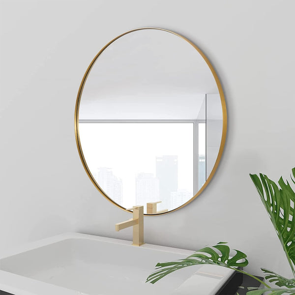 Gold Circle Wall Mirror for Bathroom with Stainless Steel Frame