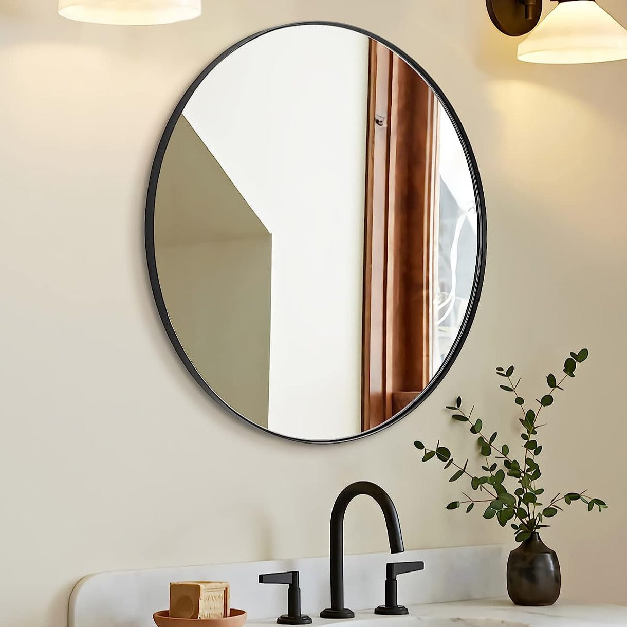Contemporary Round Mirror for Bathroom | Stainless Steel Frame