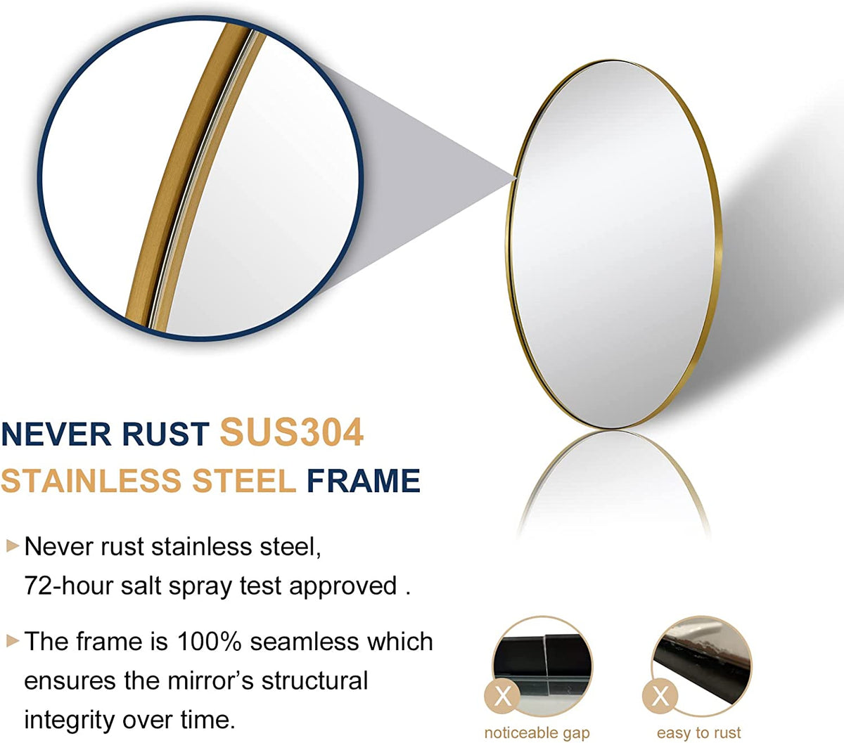 Modern Oval Bathroom Wall Mirrors |Stainless Steel Framed