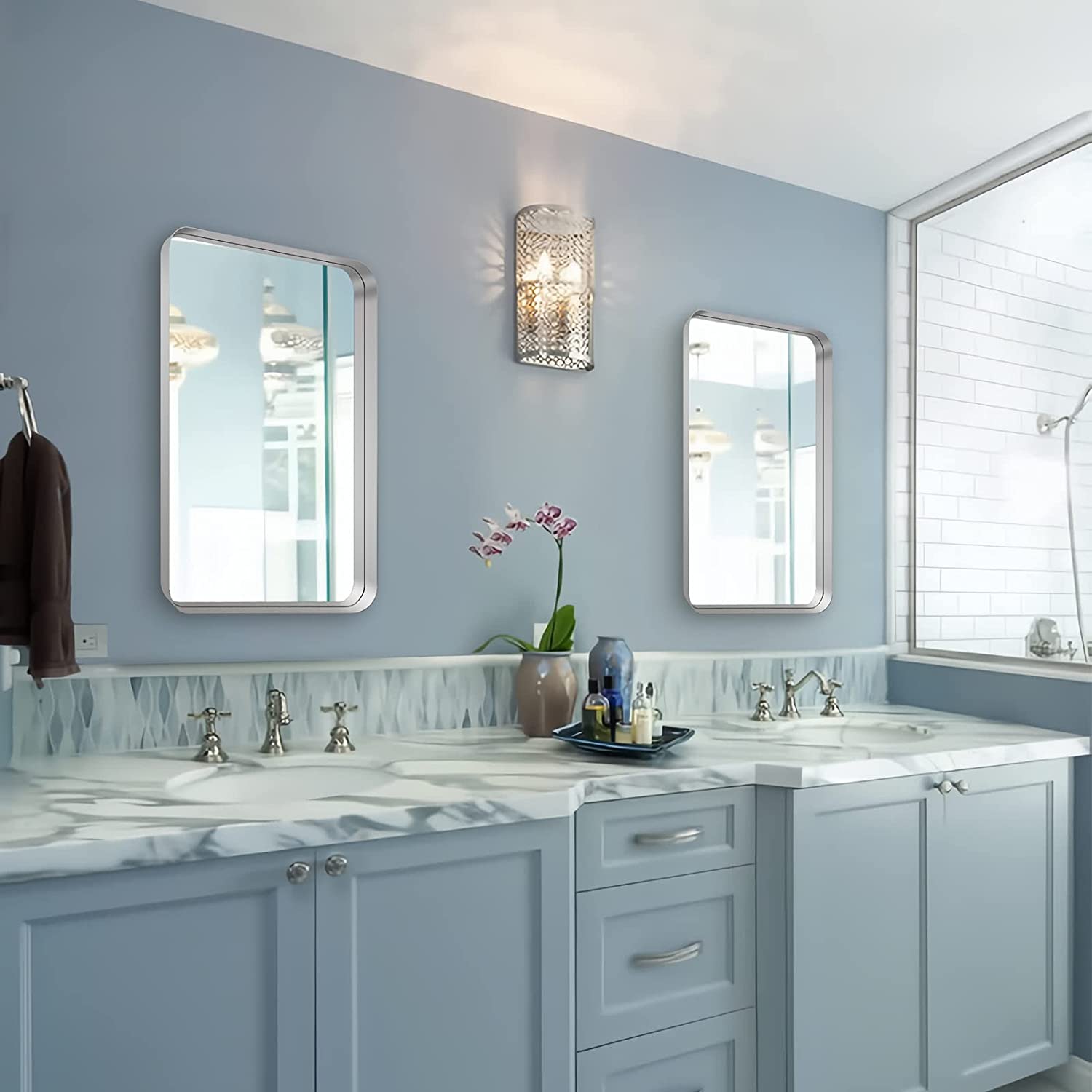 2" Thick Framed Rectangle Mirrors for Bathroom/ Living Room | Stainless Steel Frame