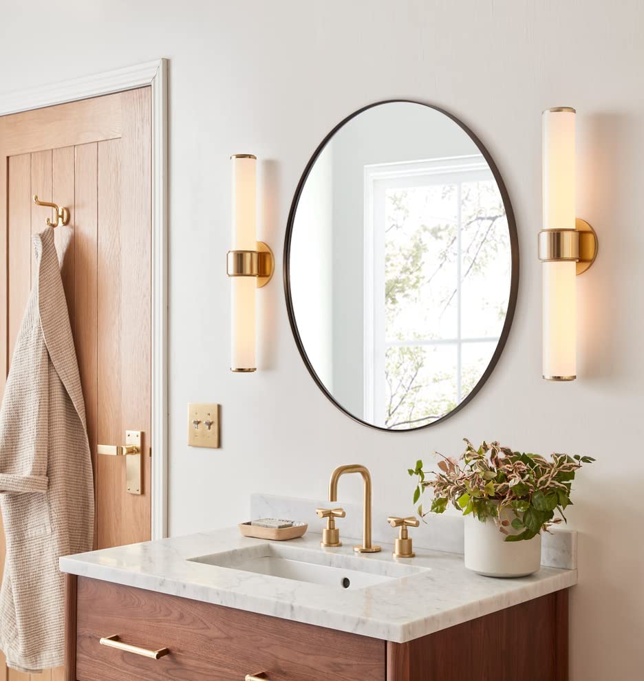 Contemporary Round Mirror for Bathroom | Stainless Steel Frame