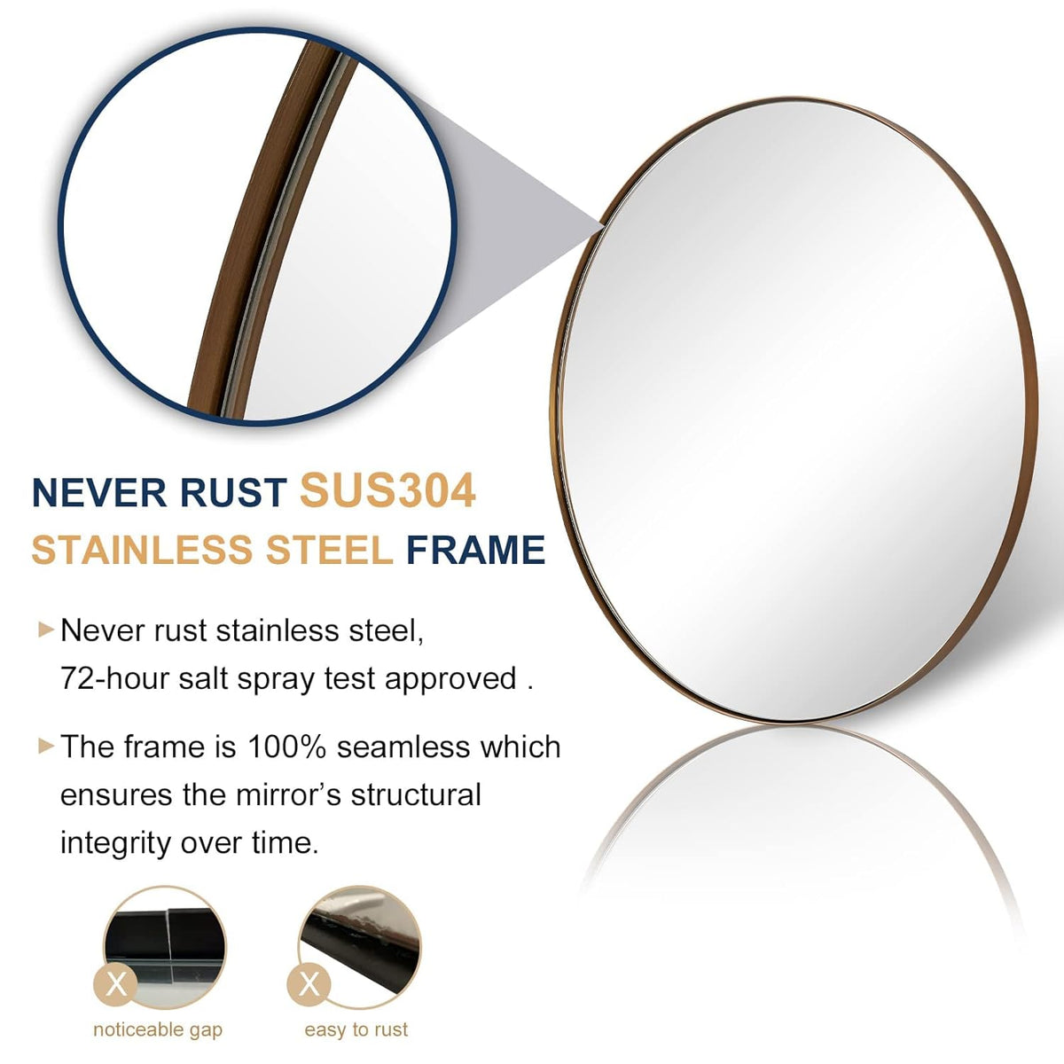 Modern Round Bathroom Mirrors Circle Wall Mirror | Stainless Steel Frame