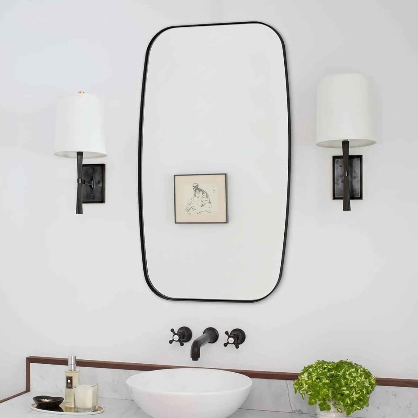 Modern Oblong Bathroom Mirror Long Oval Mirror with Stainless Steel Frame