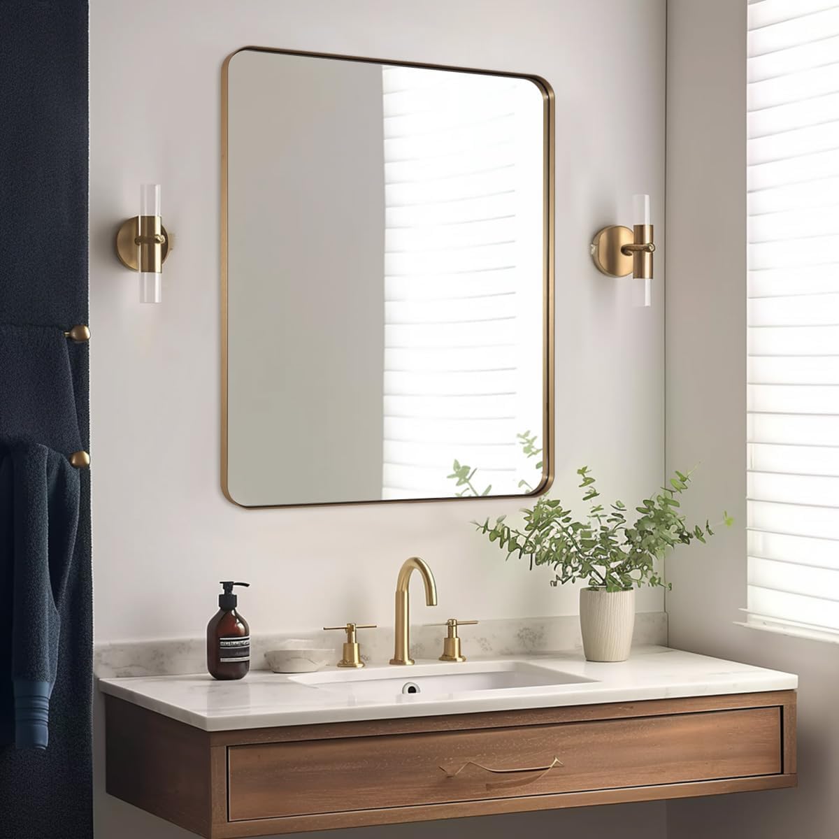 Modern Rounded Rectangle Mirror for Bathroom/ Vanity/ Wall | Stainless Steel Frame