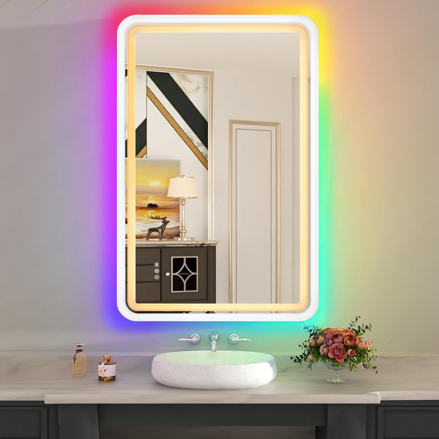 White Framed Led Vanity Mirror 11 WRGB Backlit