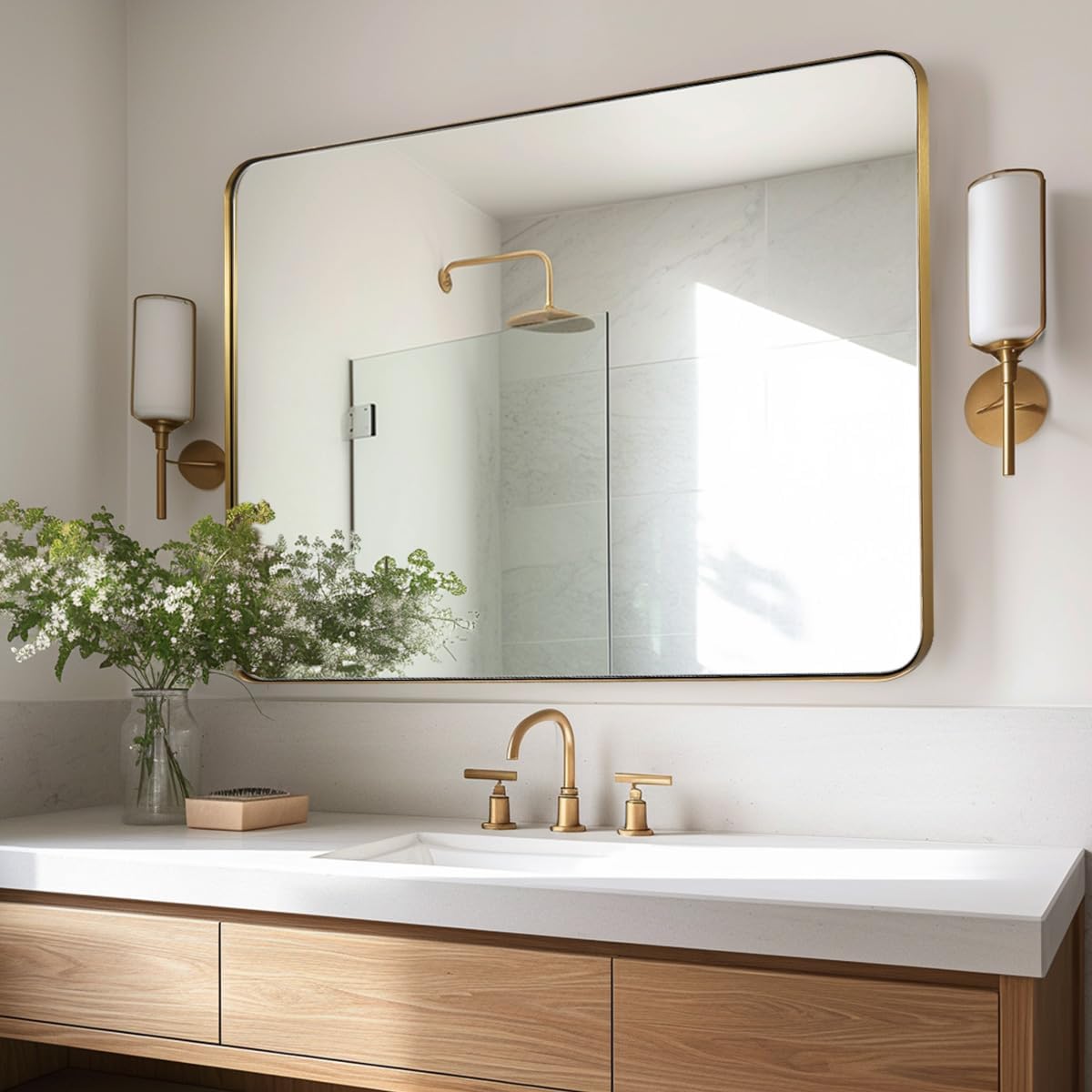 Modern Rounded Rectangle Mirror for Bathroom/ Vanity/ Wall | Stainless Steel Frame