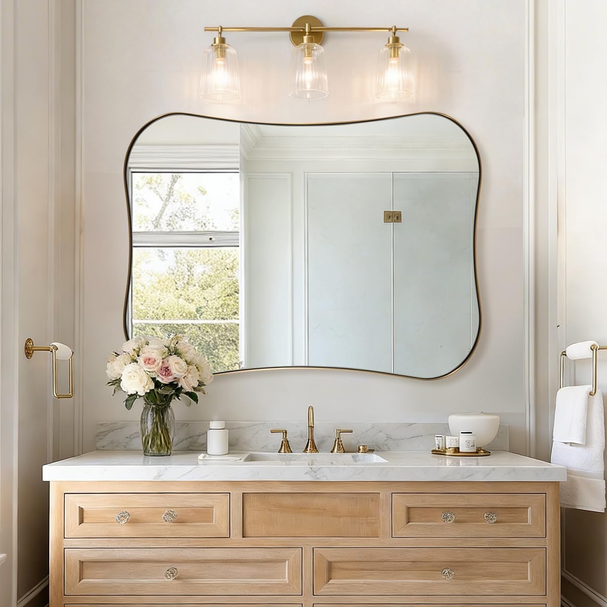 Contemporary Dual  Concave Edge Rouded Scalloped Rectangle Wall Mirror | Stainless Steel Frame