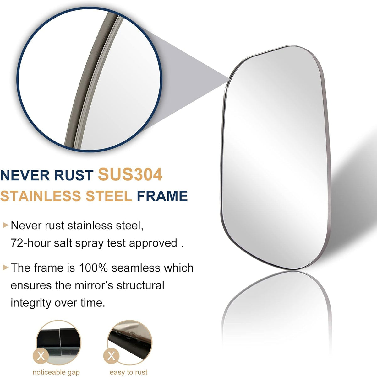 Asymmetrical Irregular Bathroom Wall Mirror | Stainless Steel Frame