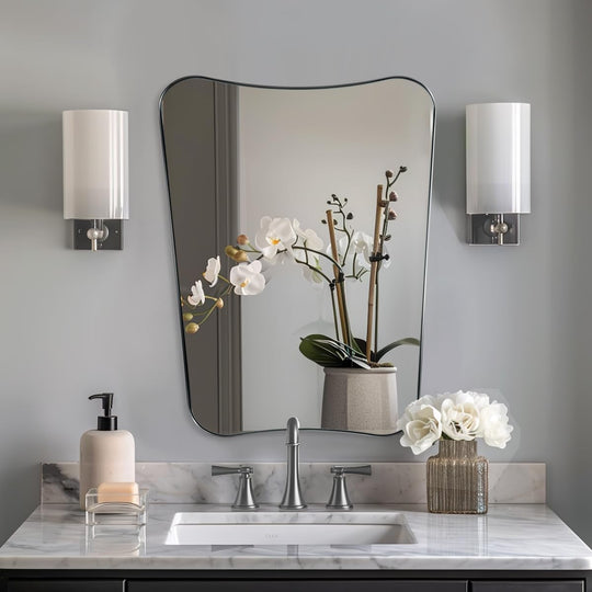 Concave Top Scalloped Asymmetrical Mirror |Stainless Steel Frame