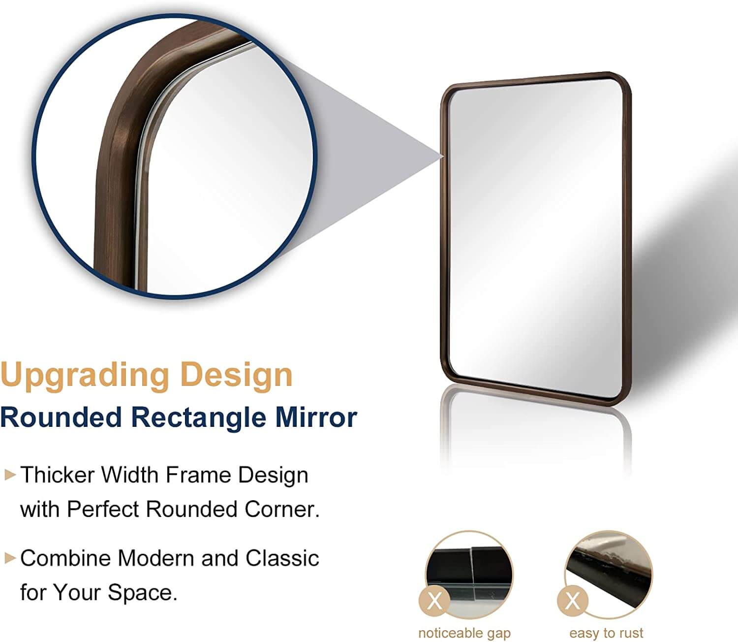 Open Box Like New : Modern Bold Framed Rectangle Wall Mirrors for Bathroom Wall