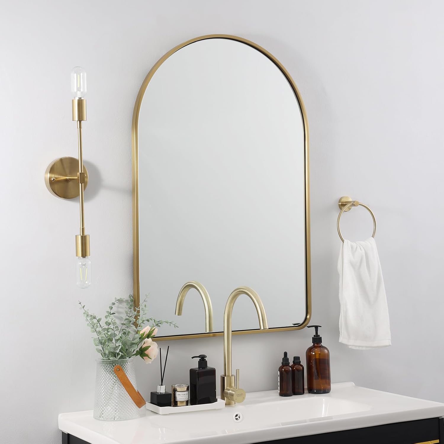 Contemporary Arched Bathroom Vanity Mirror Arch Wall Mirror |Stainless Steel Framed