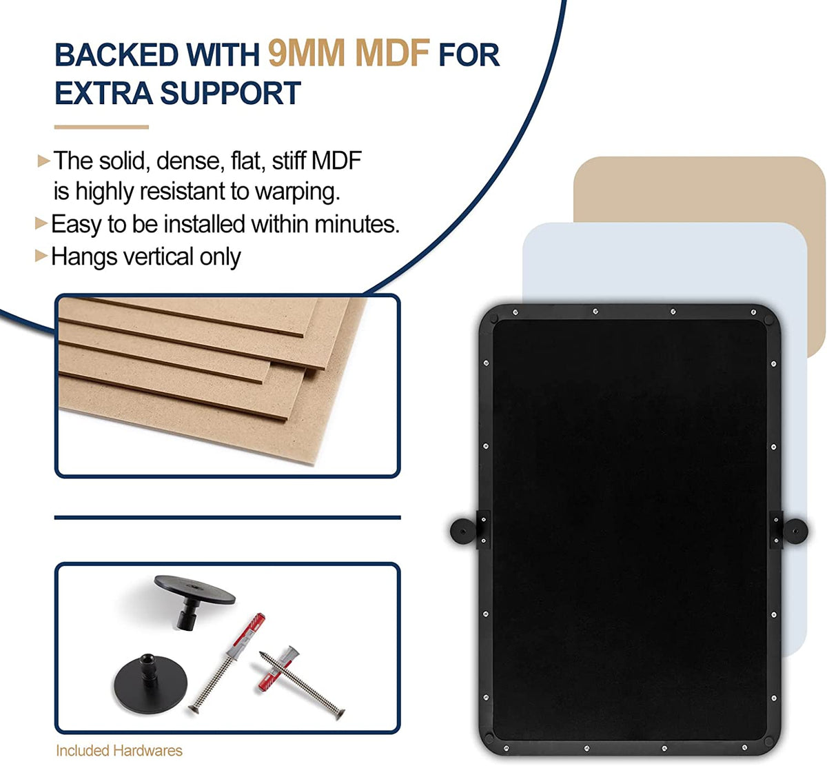MOON MIRROR Matte Black Pivot Tilt Rectangle Bathroom/ Vanity Mirrors | Stainless Steel Frame