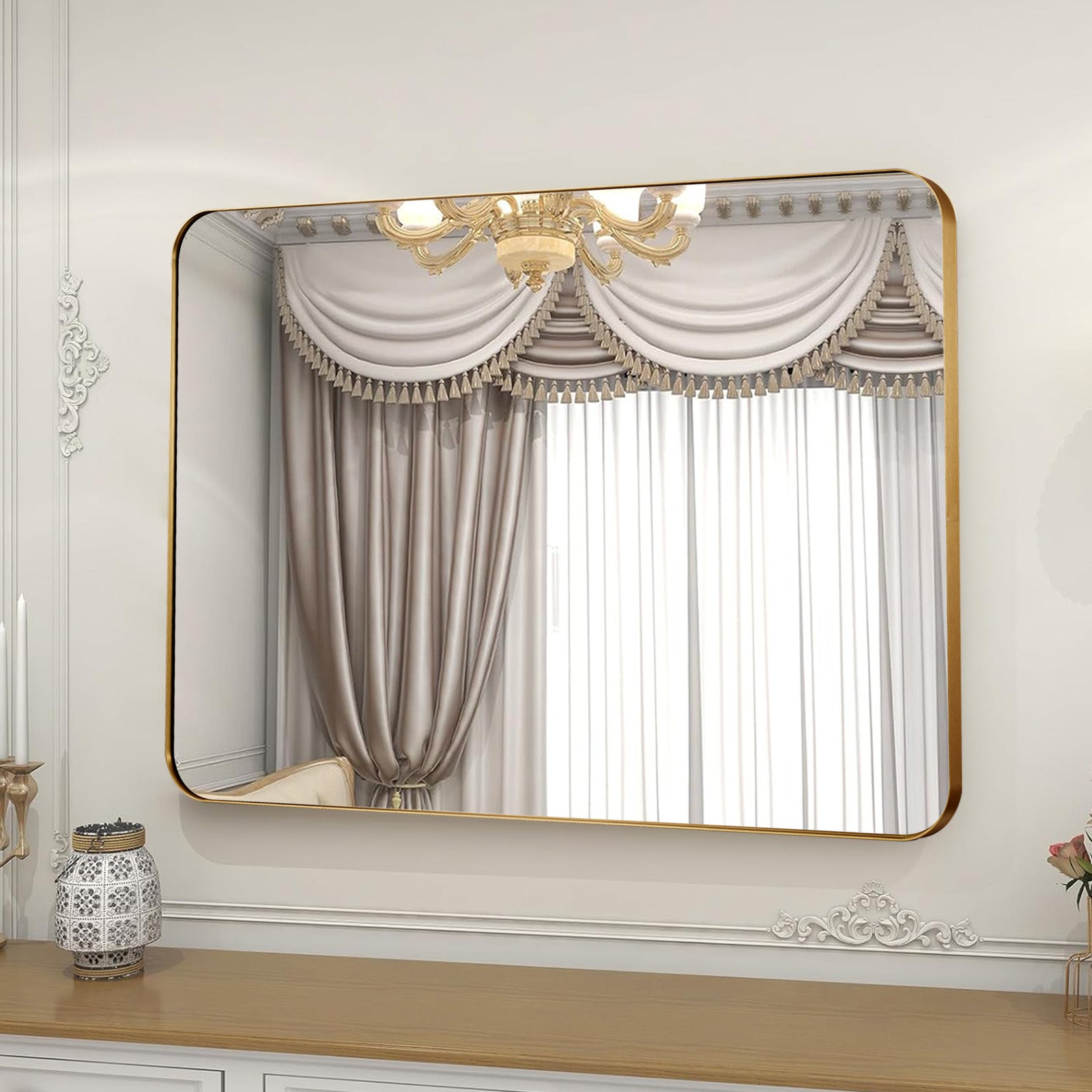 Luxury Rounded Rectangular Bathroom Mirrors with Aluminum Framed