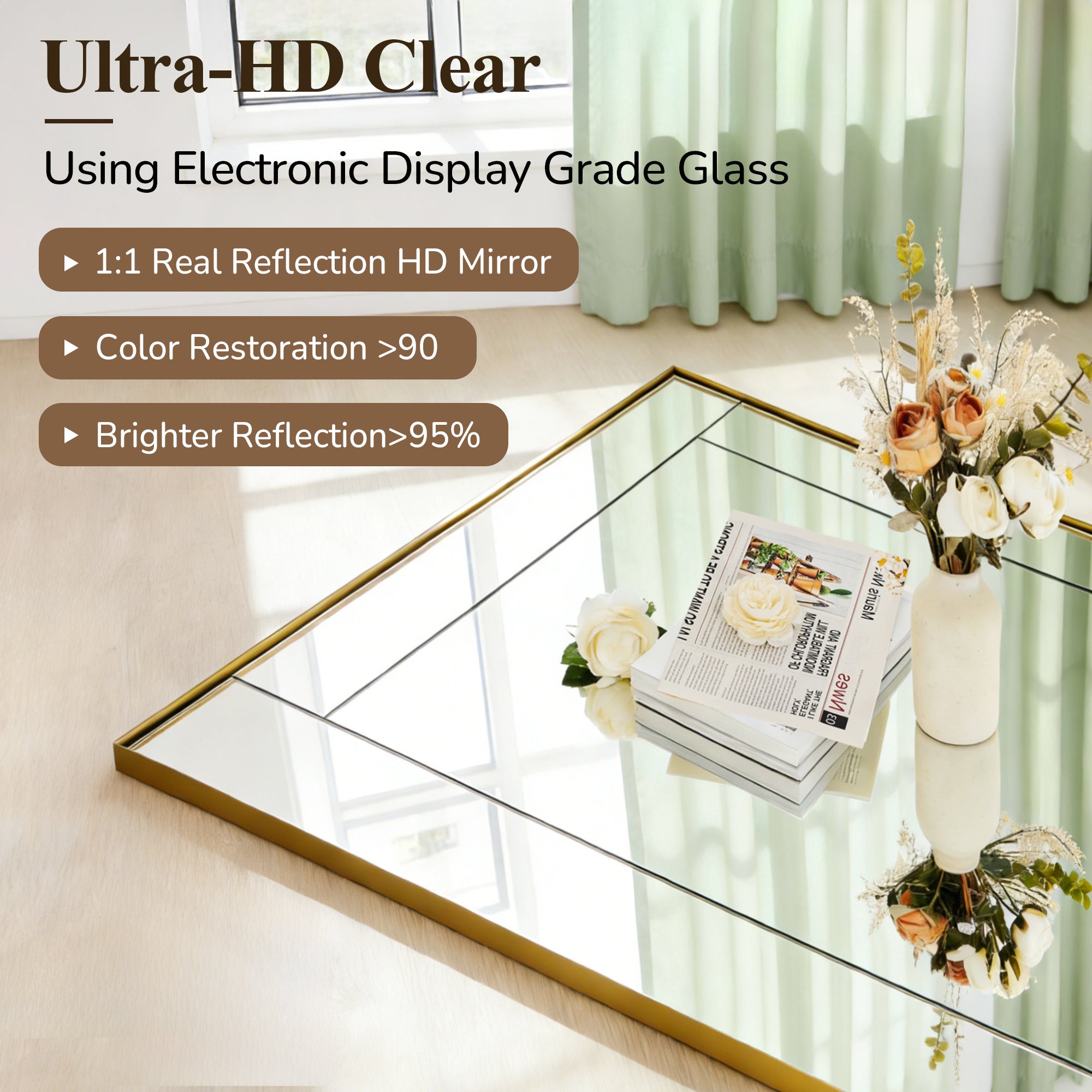 Contemporary Geometric Glass Tile Rectangular Bathroom Vanity Mirror | Stainless Steel Frame