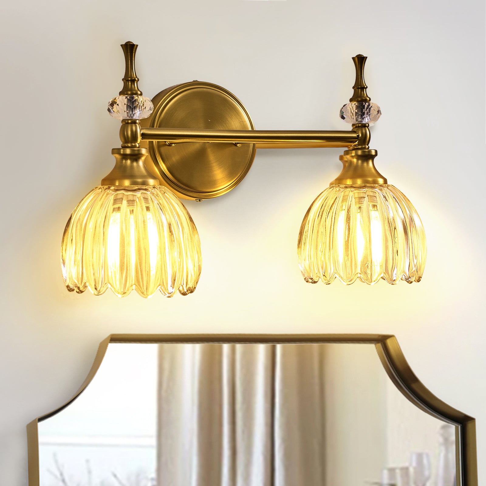 Luxury Gold Wall Sconces Bathroom Vanity Lights with Tulip Glass Shade for Bedroom, Hallway