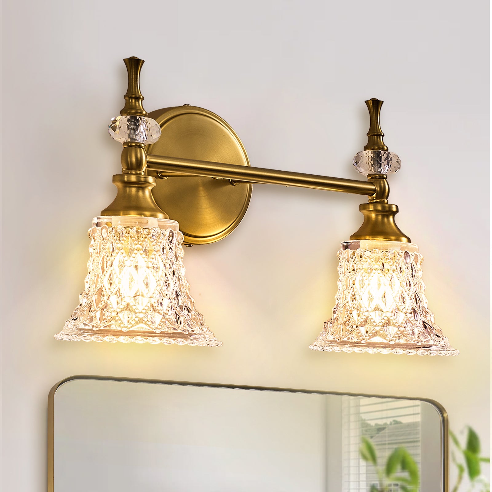 Victorian Crystal Wall Sconce Gold Bathroom Light Fixtures with Trumpet Glass Shade