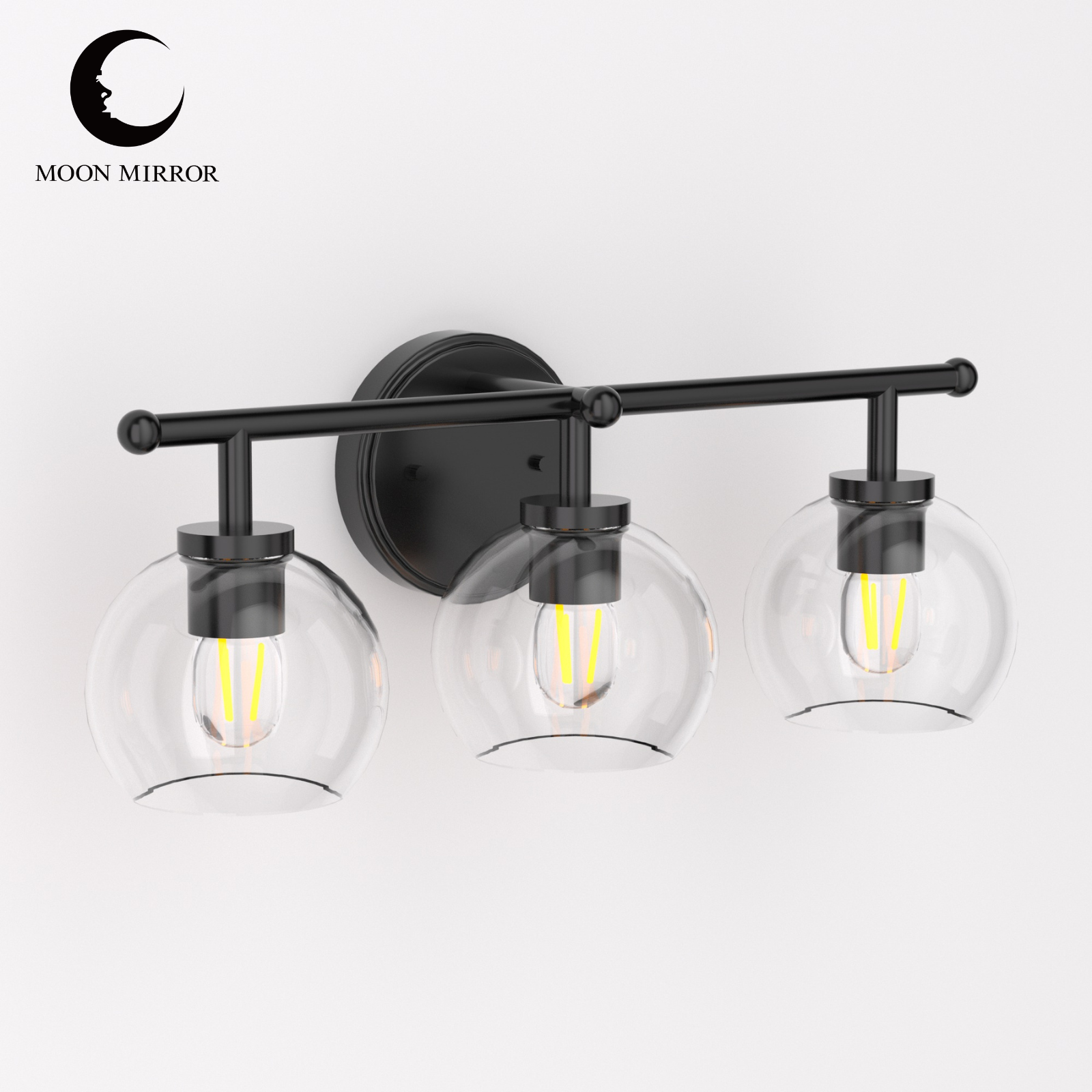 MOON MIRROR Modern Black Metal Frame Global Glass Shade Wall Sconce Lighting Fixture