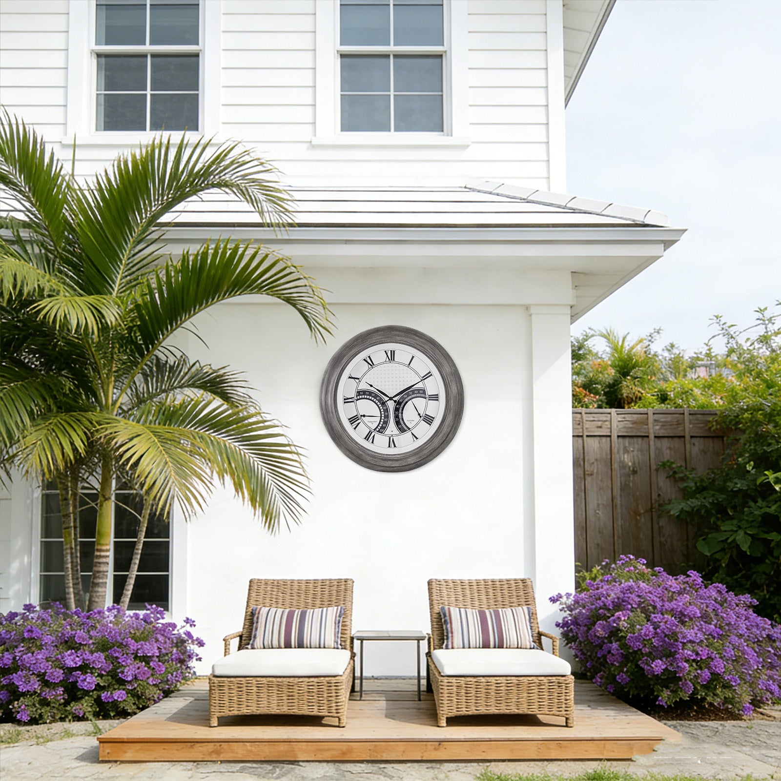 24 Inch Outdoor Wall Clock Large Waterproof Illuminated Clock with Thermometer,Square Grid Dial