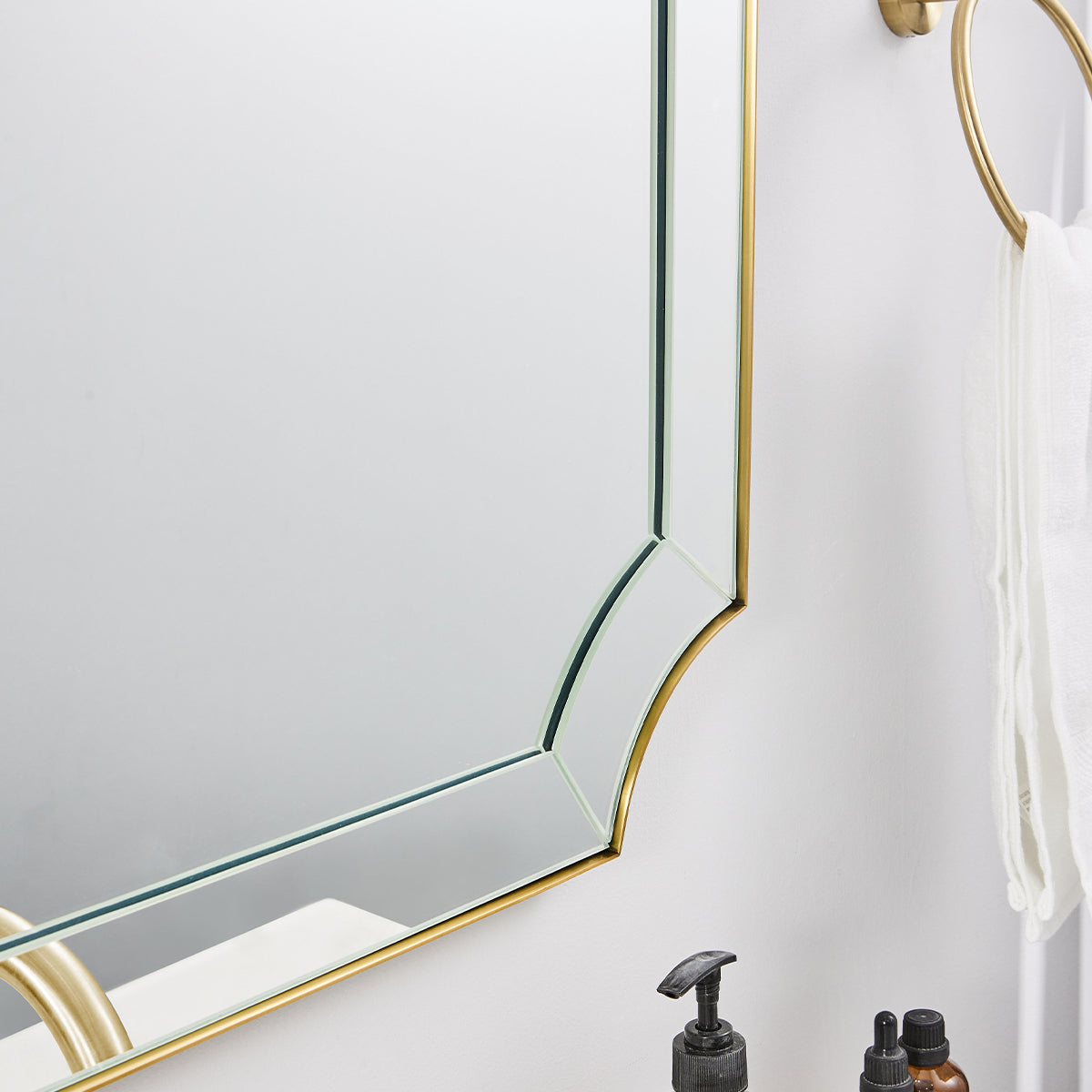 Minuette Scalloped Bathroom Decor Wall Mirrors Brushed Gold | Stainless Steel Frame