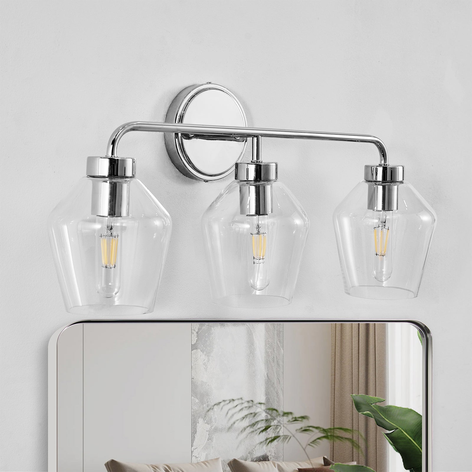 Contemporary Metal Frame Clear Glass Shade Wall Sconce Bathroom Vanity Light