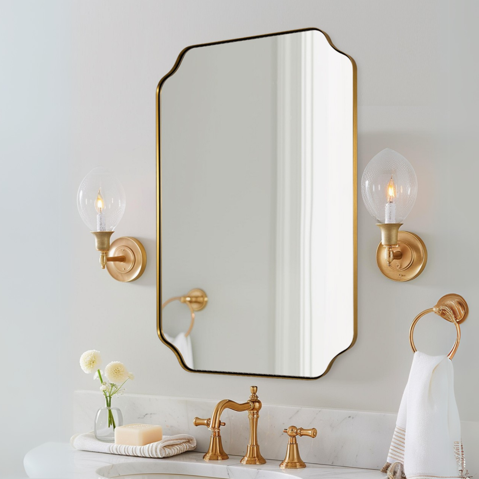 Notched Corner Irregular Scalloped Rectangle Mirrors | Stainless Steel Frame