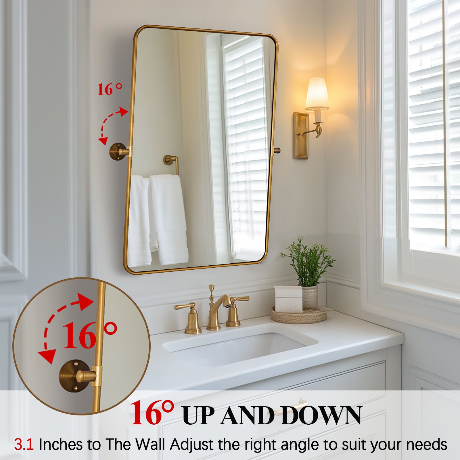 Modern Rectangle Pivot Mirror Adjustable Tilting Bathroom Mirror | Aluminum Frame