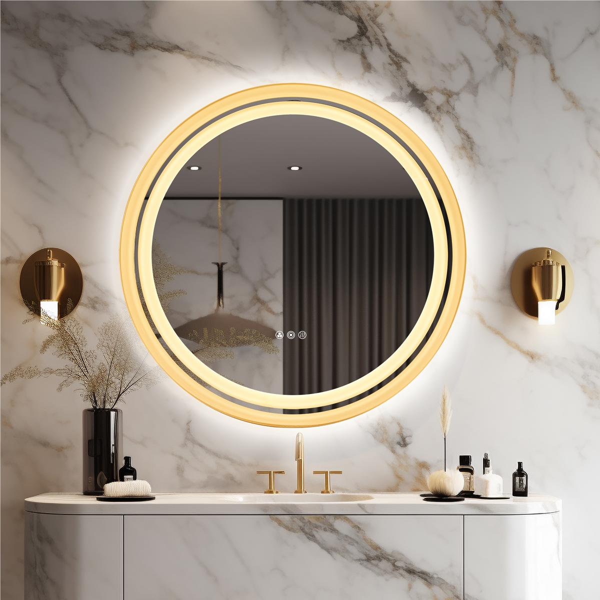 MOON MIRROR Round LED Bathroom Vanity Mirror with Lights,White Framed, Dual Front& Back Lights,Anti-Fog