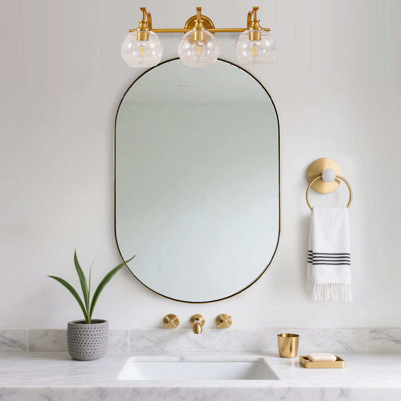 Modern Pill Shaped Capsule Wall Mirrors Long Oval Bathroom Vanity Mirror | Stainless Steel Frame