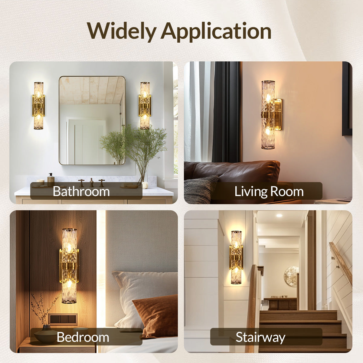 MOON MIRROR Modern Double-Cylinder Hammer Glass Shade Wall Sconce Bathroom Light Fixture