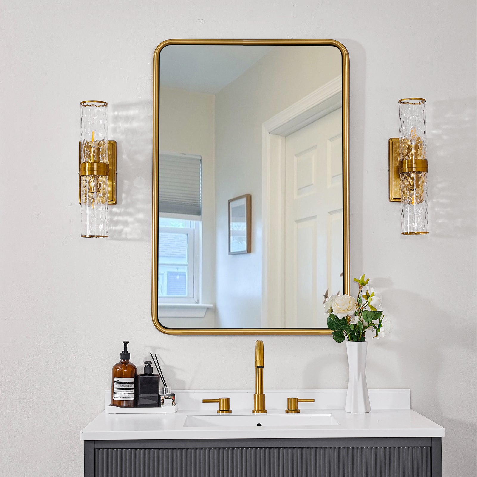 Contemporary Rounded Rectangular Bathroom Mirrors| O-Shaped Tube Stainless Steel Frame