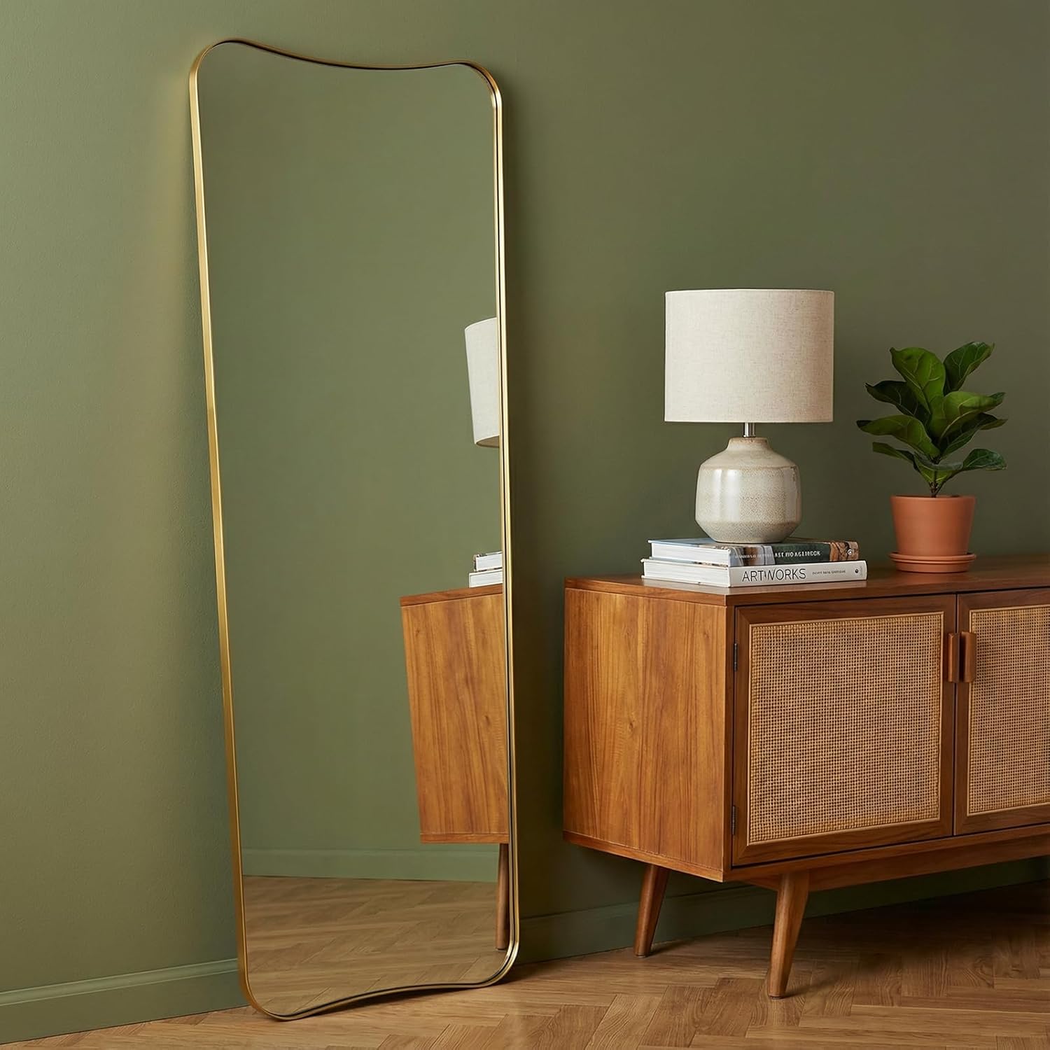 Asymmetrical Irregular Full Length Wall Mirror |Stainless Steel Frame