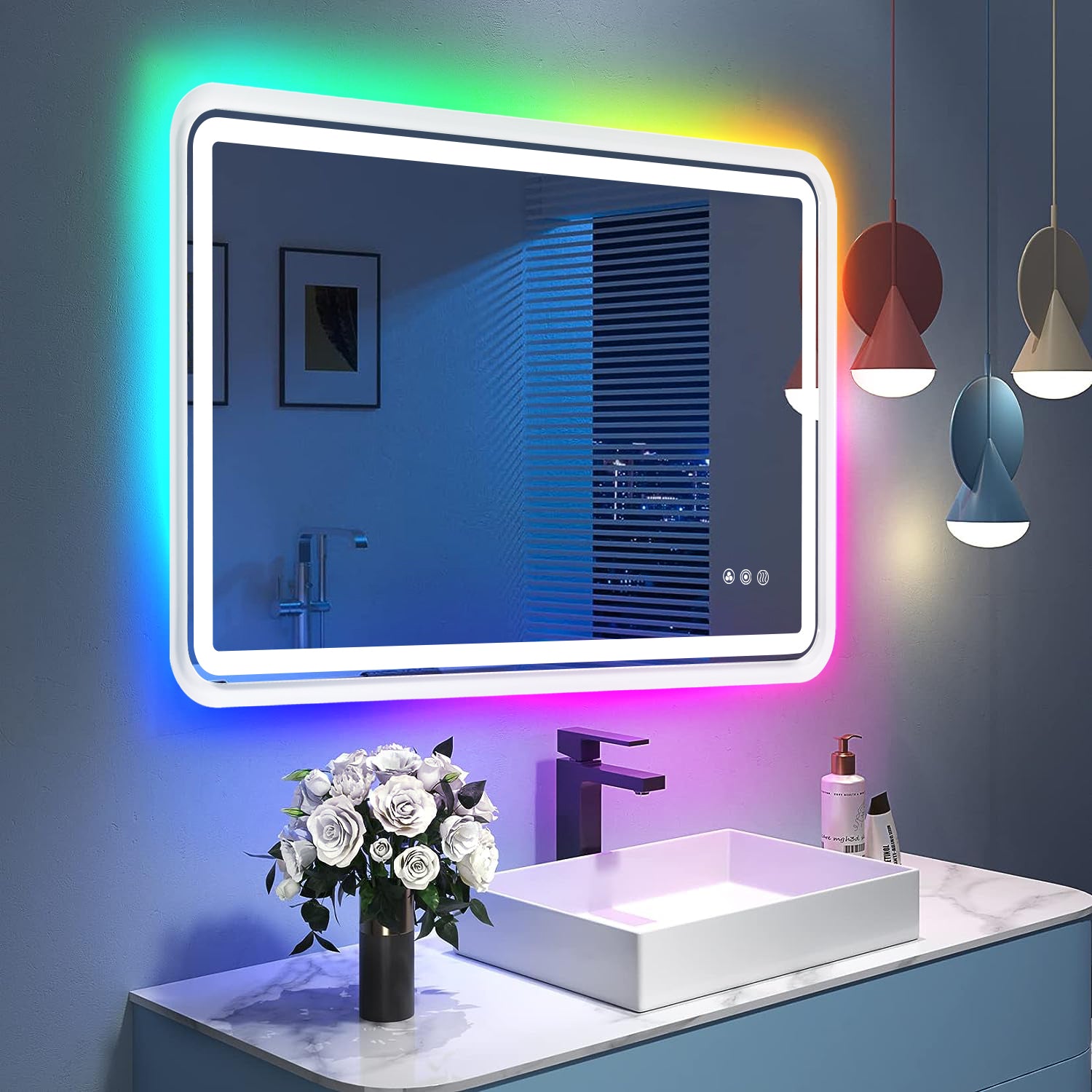 White Framed Led Vanity Mirror 11 WRGB Backlit