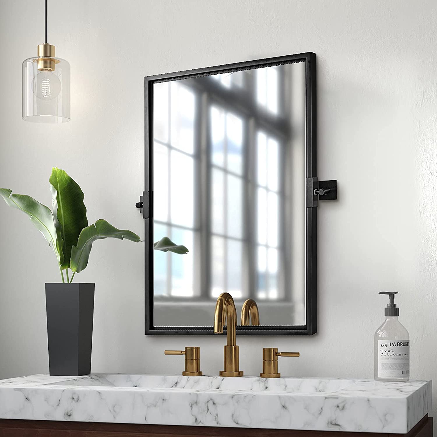 Farmhouse Wooden Rectangular Pivot Wall Mirrors for Bathroom