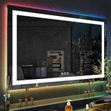 MIRROTREND RGB LED Bathroom Mirror with lights Frameless Rectangular Mirror,  Anti-Fog, Dimmable RGB Backlit + Front Lighted