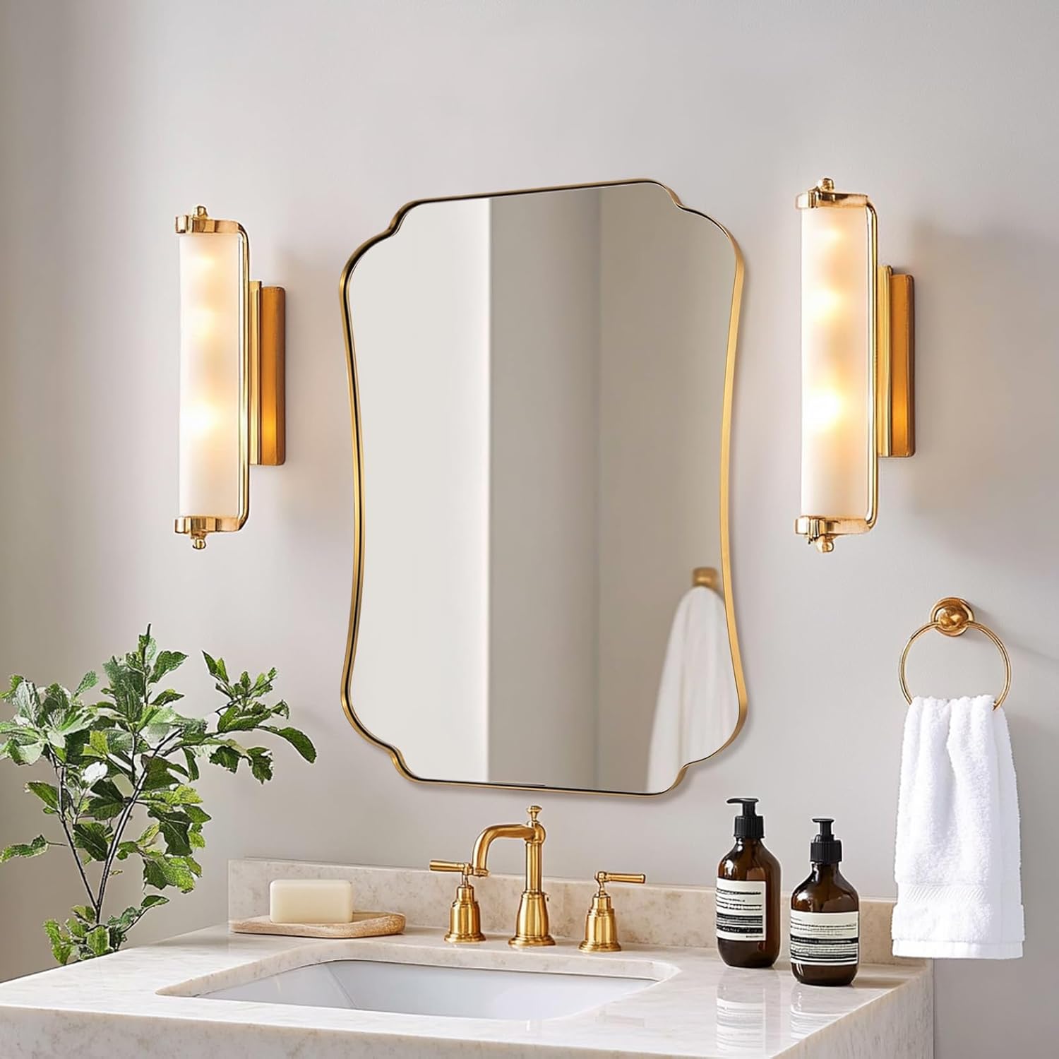 Contemporary Concave Edge Scalloped Bathroom Mirror Decorative | Stainless Steel Frame