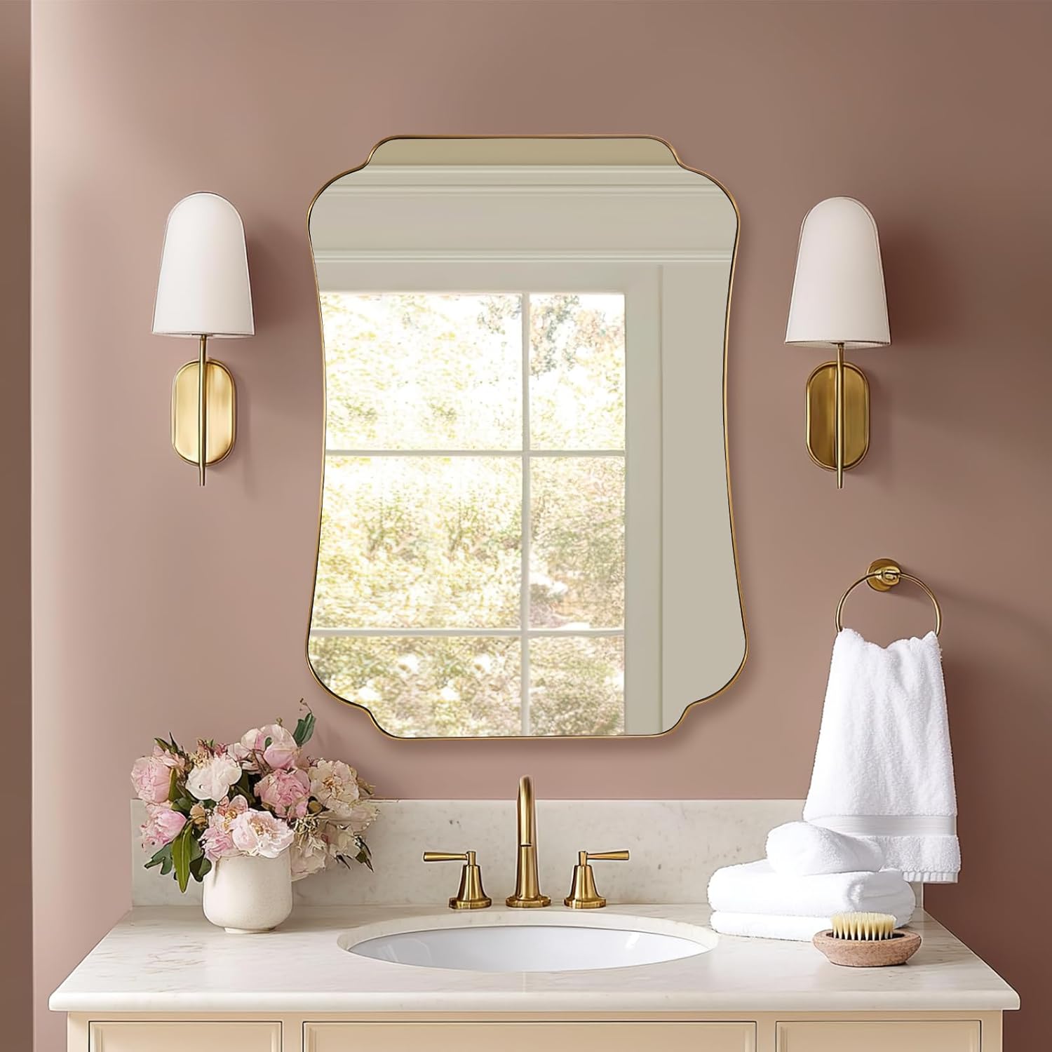 Contemporary Concave Edge Scalloped Bathroom Mirror Decorative | Stainless Steel Frame