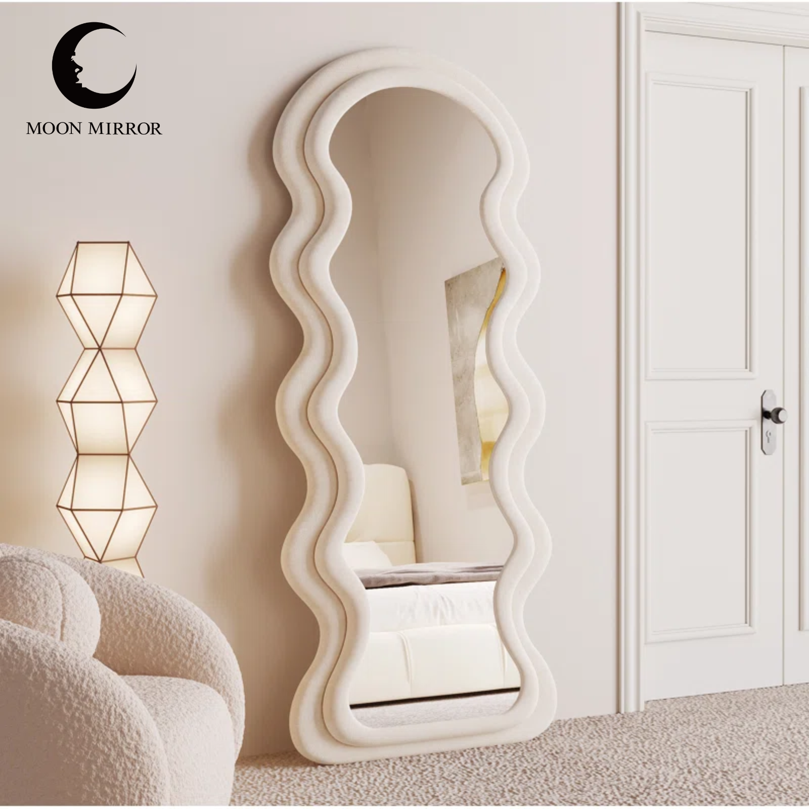 MOON MIRROR Creative Ivory Wavy Full Length Dressing Mirror Cheval Glasses