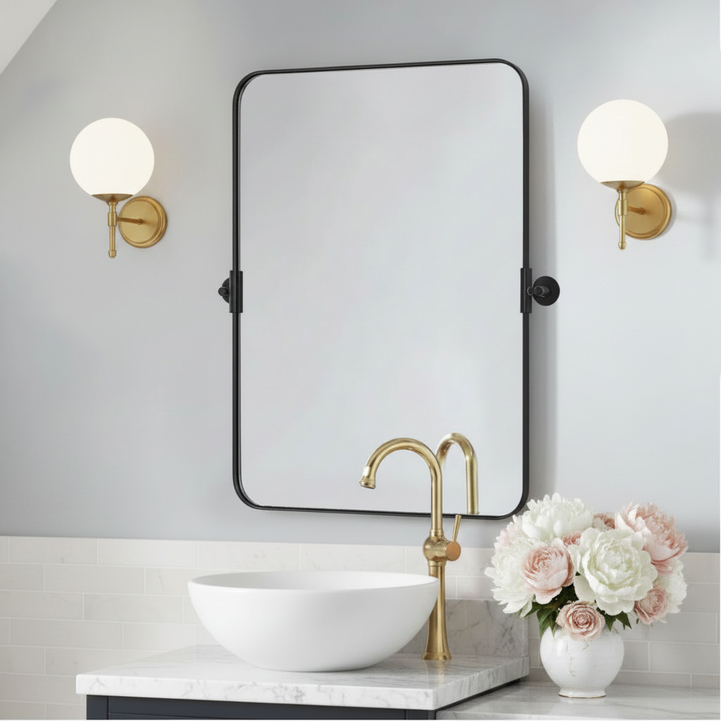 Tilting Rectangular Pivot  Mirror for Bathroom/Vanity Floating Mirror | Stainless Steel Frame
