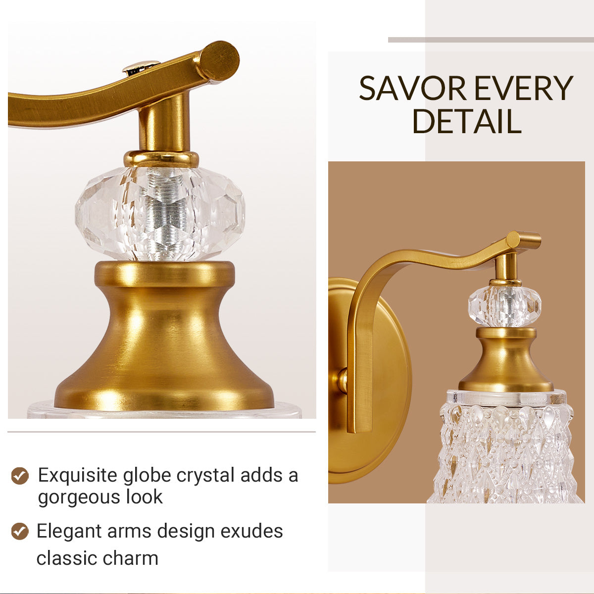 Luxury Gold Crystal Wall Sconces for Bathroom, Bedroom,Living Room