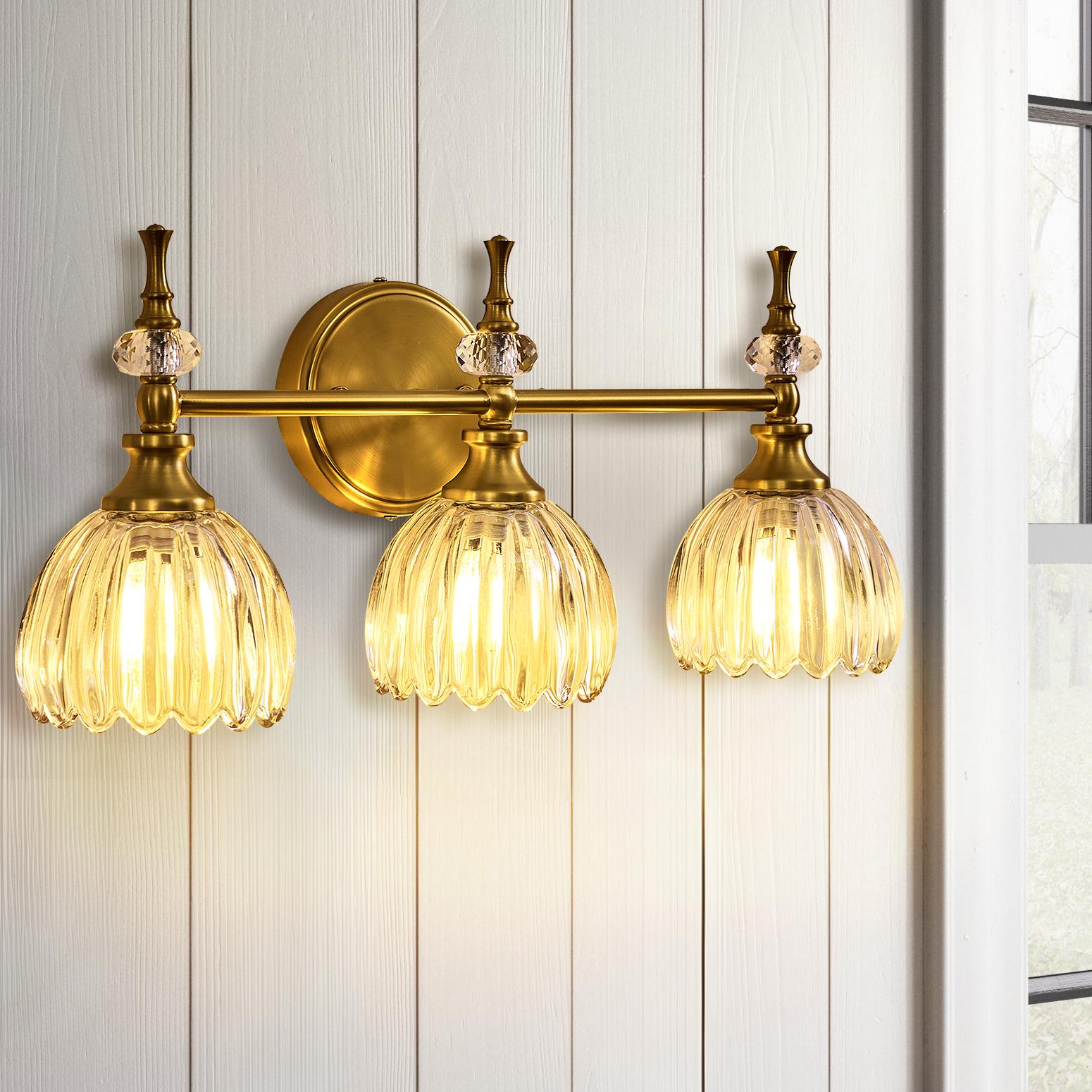 Luxury Gold Wall Sconces Bathroom Vanity Lights with Tulip Glass Shade for Bedroom, Hallway