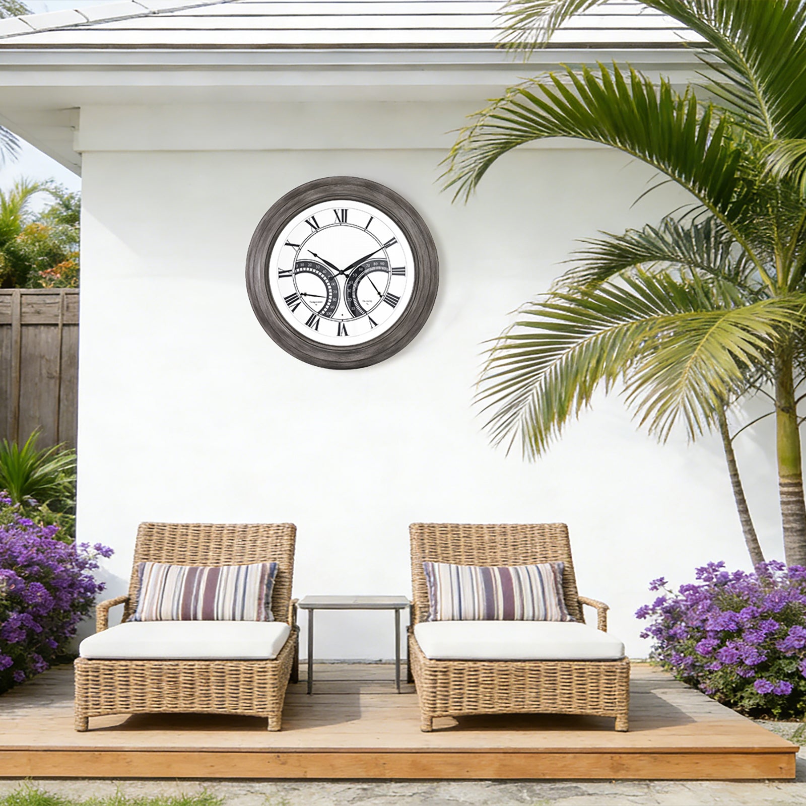 Contemporary 24 Inch Large Outdoor Wall Clock Waterproof Illuminated Clock,Stripe Dial