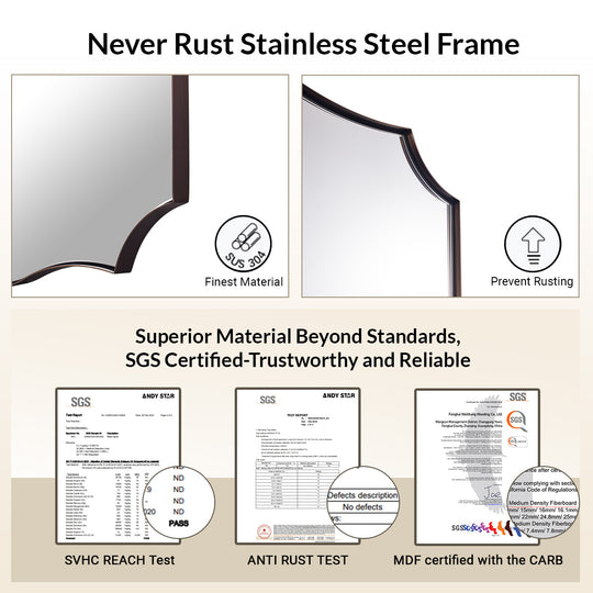 Contemporary  Scalloped Rectangle Wall Mirror | Stainless Steel Frame