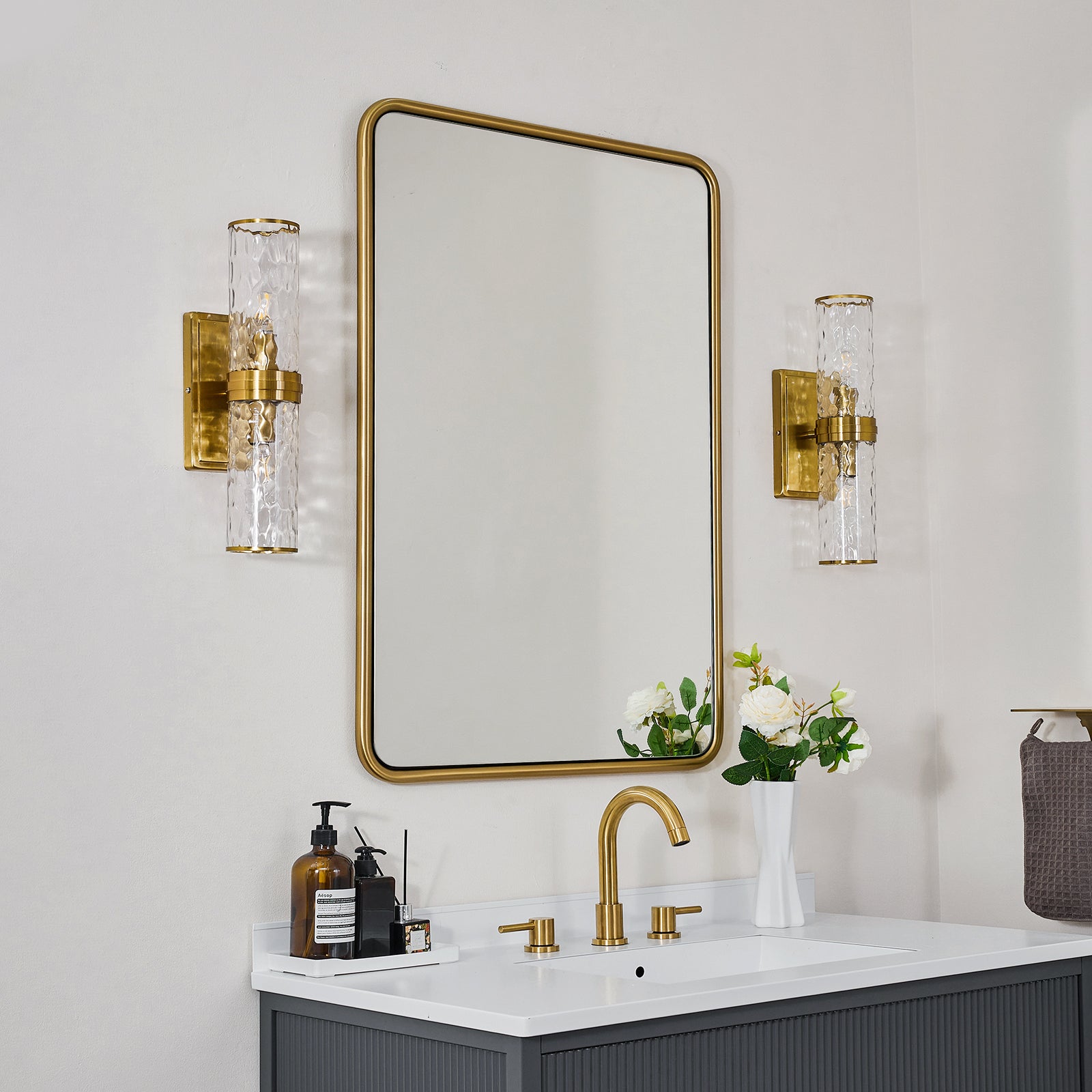 Contemporary Rounded Rectangular Bathroom Mirrors| O-Shaped Tube Stainless Steel Frame