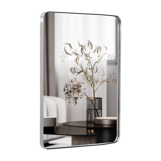 Modern Rounded Rectangle Mirror for Bathroom/ Vanity/ Wall | Stainless Steel Frame