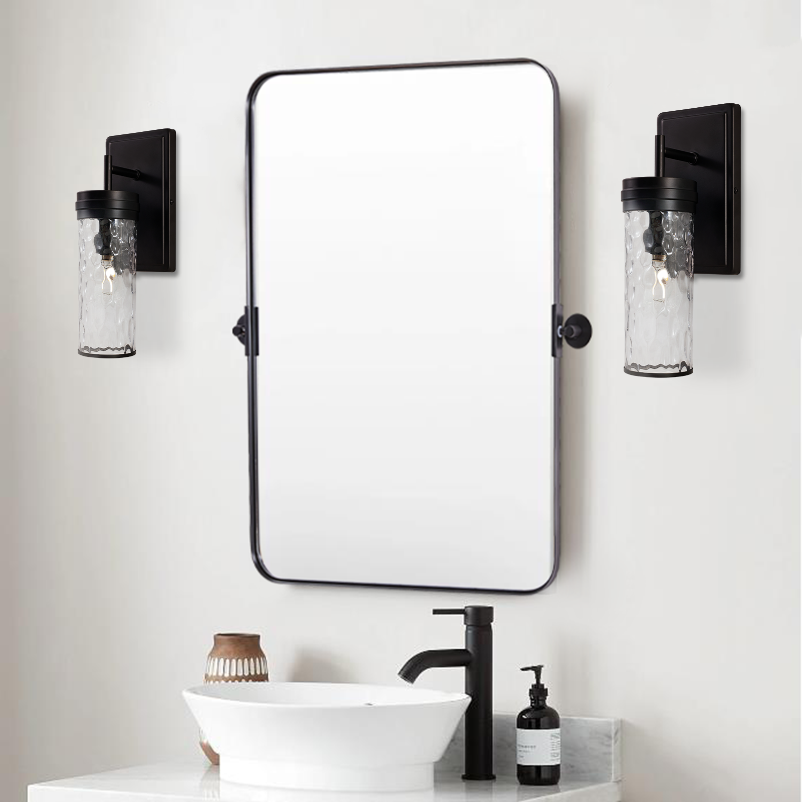 MOON MIRROR Matte Black Pivot Tilt Rectangle Bathroom/ Vanity Mirrors | Stainless Steel Frame