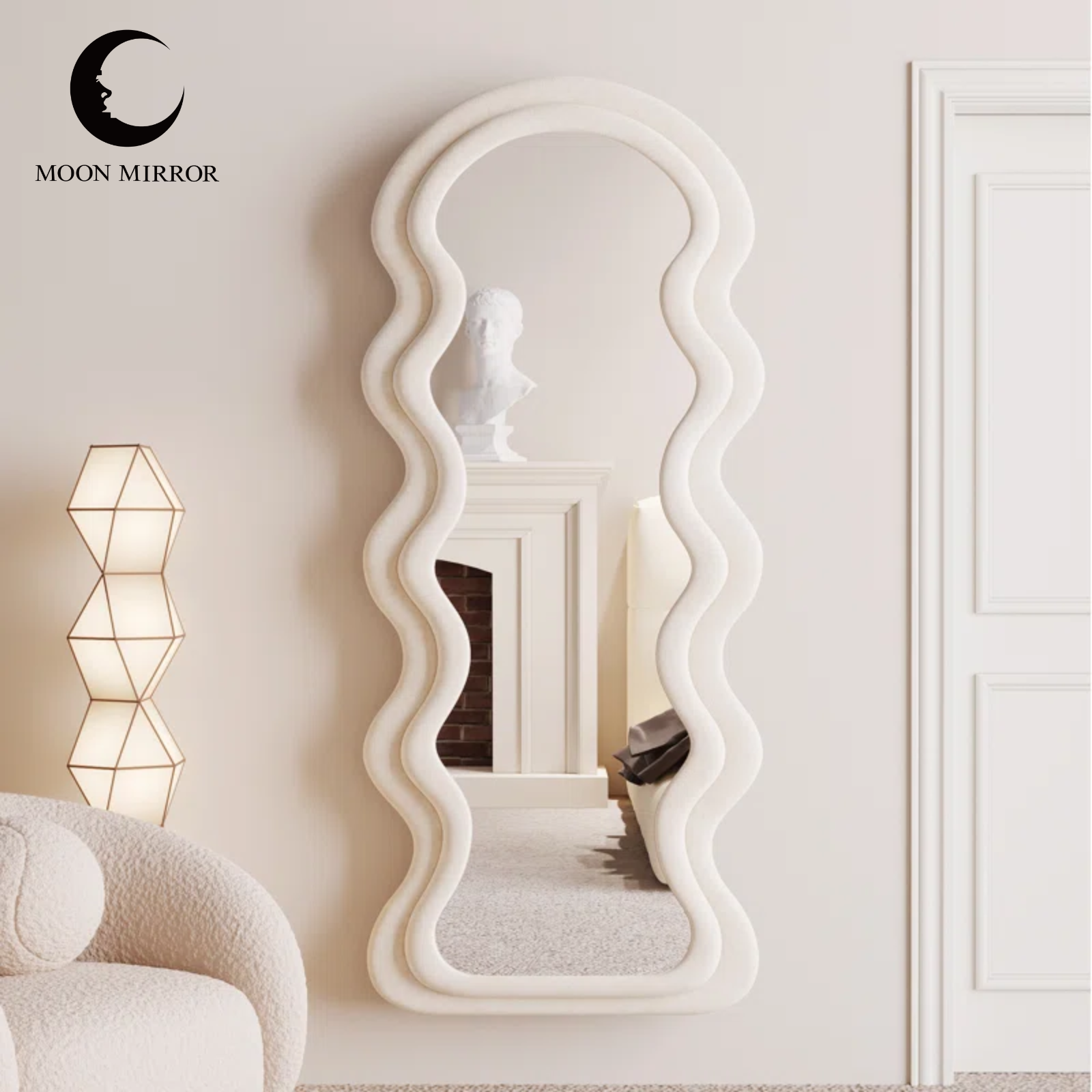 MOON MIRROR Creative Ivory Wavy Full Length Dressing Mirror Cheval Glasses