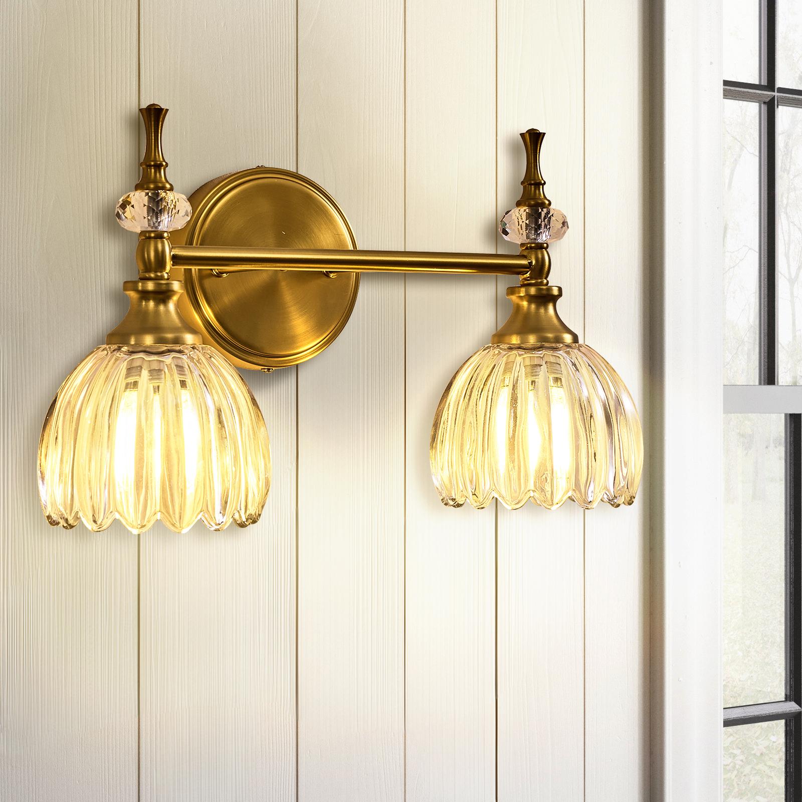 Luxury Gold Wall Sconces Bathroom Vanity Lights with Tulip Glass Shade for Bedroom, Hallway